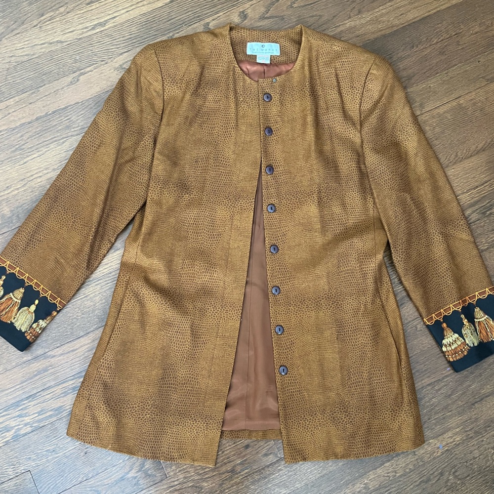 Saks Fifth Avenue Tan Women's Blazer with Black Accents